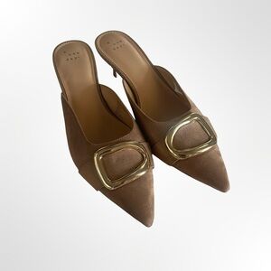 a new day Tan Pointed-Toe Mule with Gold Buckle